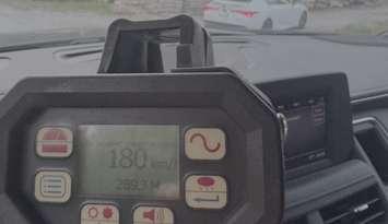 An image of a radar device in an OPP cruiser in Tecumseh, June 3, 2025. Photo courtesy OPP West Region/X.