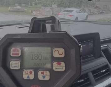 An image of a radar device in an OPP cruiser in Tecumseh, June 3, 2025. Photo courtesy OPP West Region/X.