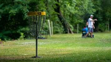 A disc golf hole