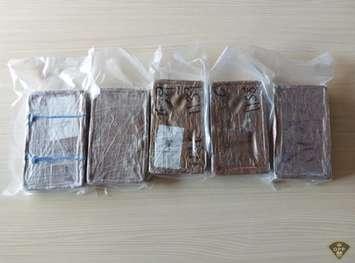 A seizure of suspected cocaine is displayed on July 3, 2025. Photo courtesy Ontario Provincial Police.
