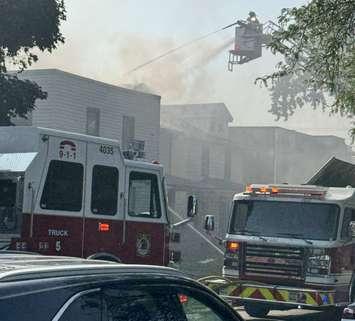 Windsor firefighters on scene of a house blaze on Campbell Avenue, July 14, 2025. Photo courtesy Windsor Fire and Rescue/X.