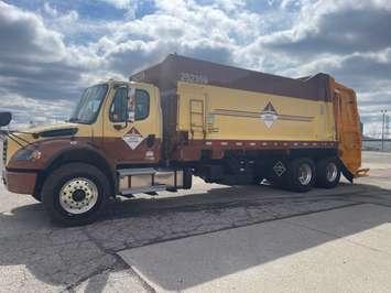 Miller Waste Systems collection truck, March 31, 2025. (Photo by Maureen Revait) 